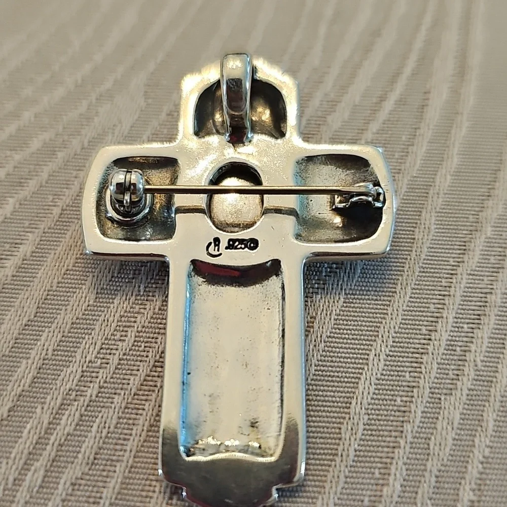 Carolyn Pollack Silver Cross Pendant/Pin with Multicolor Inlay - Picture 2 of 2
